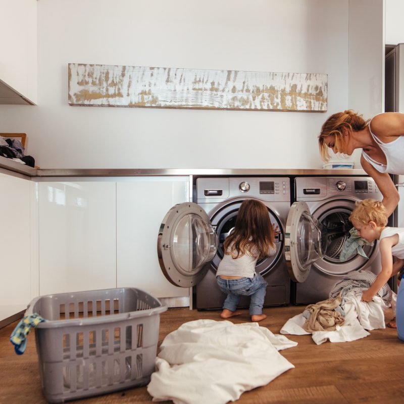 Family using laundry